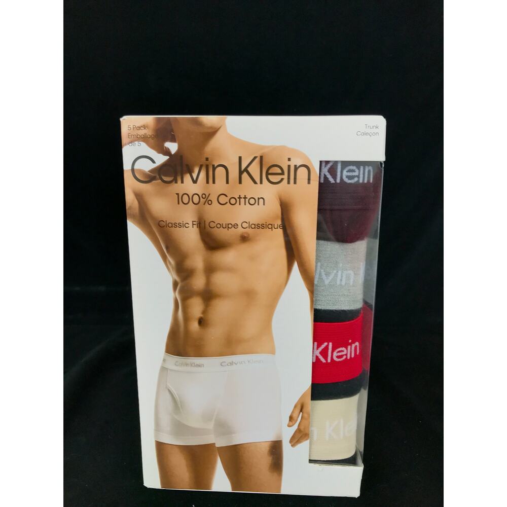 Men's Set of 5 black cotton classic fit trunks underwear Calvin Klein XL New